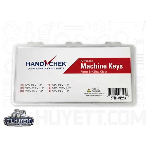 Key Stock and Machine Keys Assortment Machine Key Kit, Square End, Zinc
